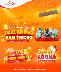 Khuyến mãi khai trương "Mua 2 tính tiền 1" và deal sốc tại siêu thị Co.opXtra Vincom Mega Mall Grand Park.